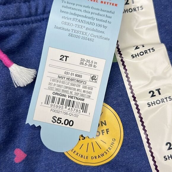 Cat & Jack Girls Navy Hearts Flexible Drawstring Shorts Size 2T - Picture 3 of 4